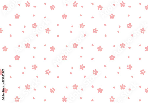 シンプルな桜と花びらのシームレスパターン 02　ランダム　背景　素材