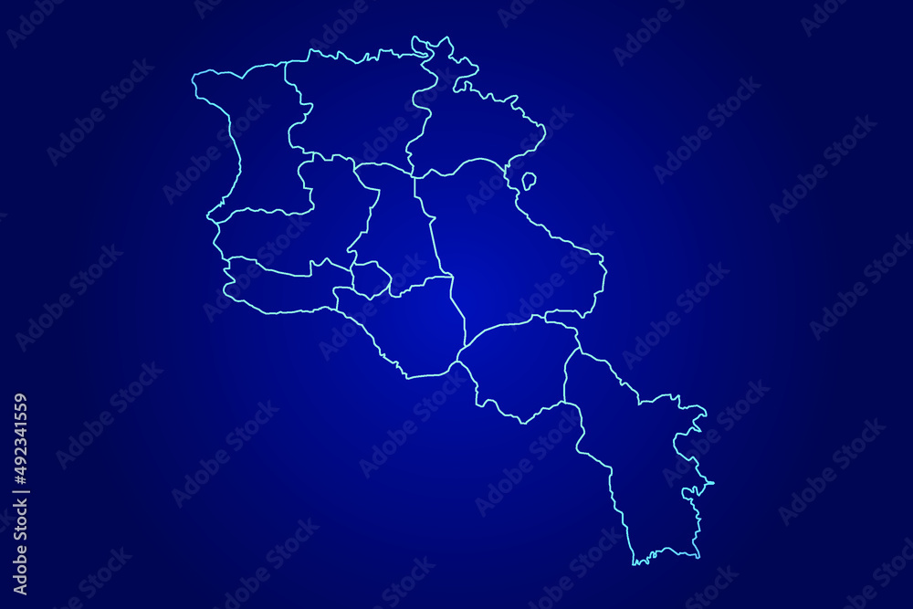 Armenia Map of Abstract High Detailed Glow Blue Map on Dark Background logo illustration 