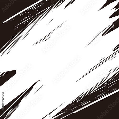 勢いのあるかすれたブラシの正方形フレーム（黒地に白ブラシ）