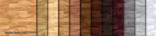 Realistic Wood textured seamless patterns set. Wooden plank, board, natural brown floor or wall repeat texture. Vector material pattern for design, flat interior, print, paper, photo background, decor