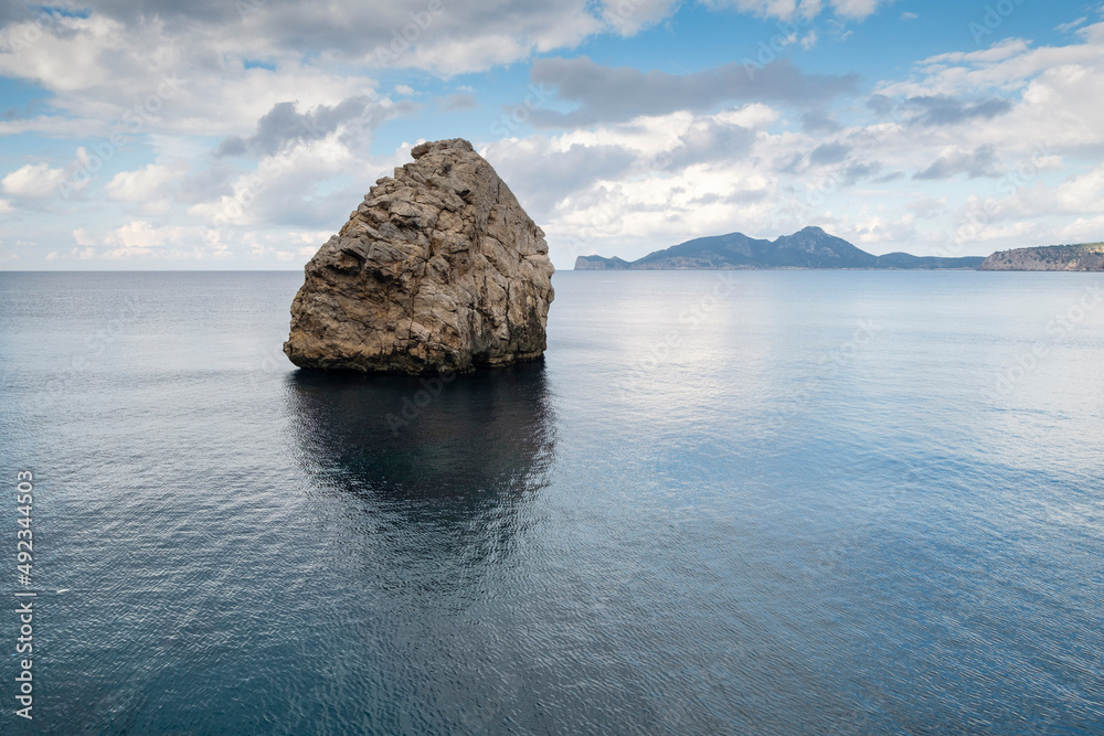 island in front of Mola cape, Andratx, region of the Sierra de Tramuntana, Mallorca, Spain