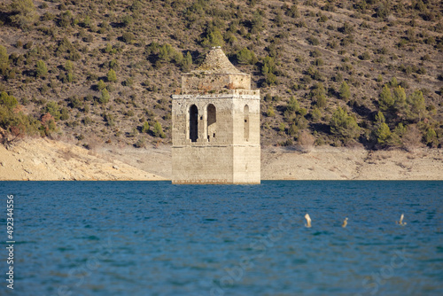 iglesia sumergida del embalse de Mediano, Huesca, Aragón, cordillera de los Pirineos, Spain photo