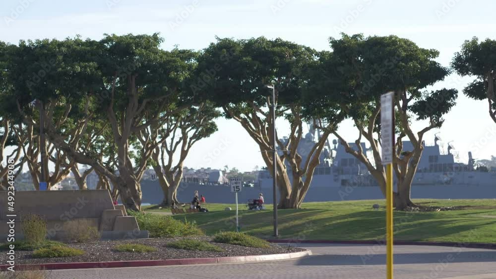 Military ship at the bay in 4k slow motion 60fps