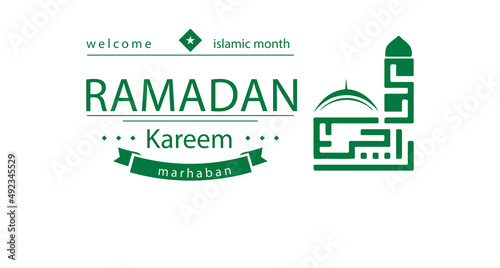 Ramadan Kareem holiday design. Background crescent with star and hanging lanterns, Round podium, stage studio for product