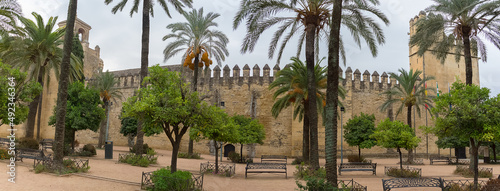 Exterior panoramic view at the Alcázar of the Christian Monarchs fortress or Alcázar of Córdoba, a medieval alcázar located in the historic centre of Córdoba, Spain photo