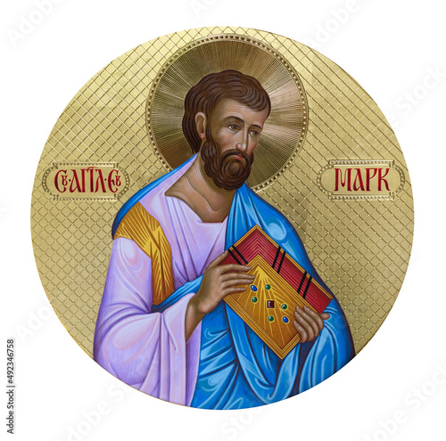 Round icon of the apostle and evangelist Mark on a golden background for the iconostasis photo