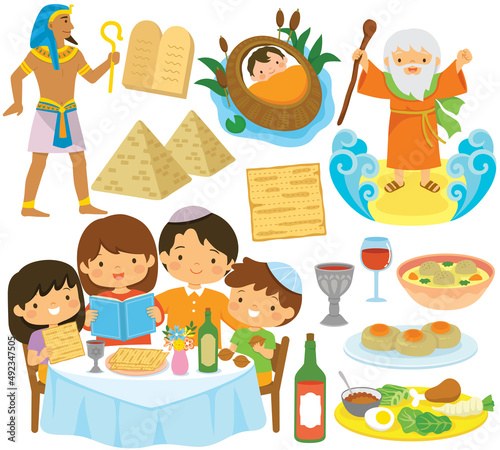 Fotografie, Obraz Passover clip art set with the holidays symbols