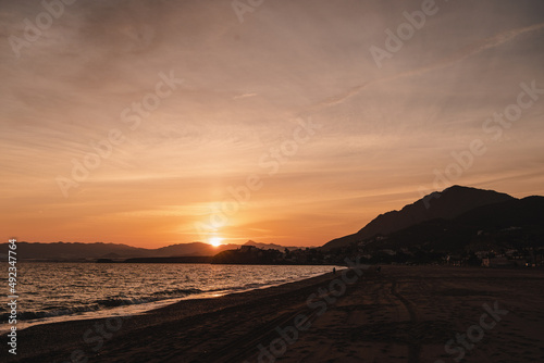 Spanien  Mazarron  Murcia  Sonnenuntergang  Meer  Strand