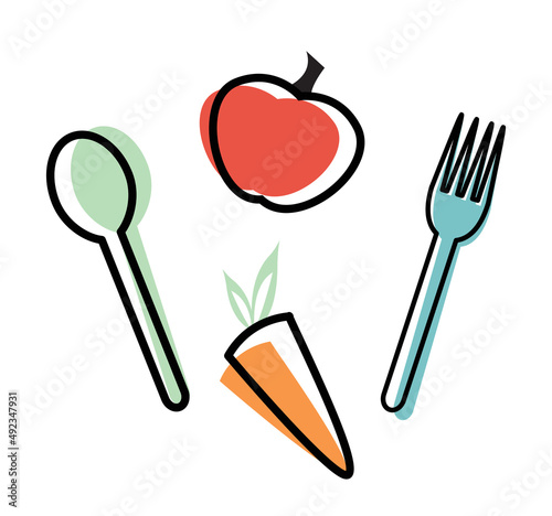 Healthy Eating Concept with a Fork, Spoon, Apple and Carrot