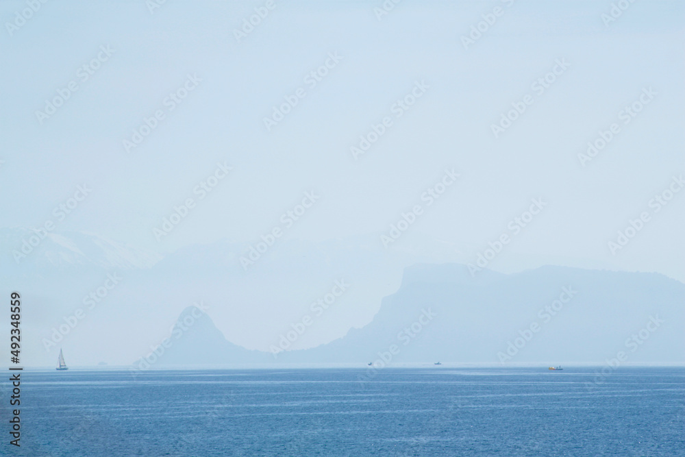 Sea view of Palermo Italy with myst 