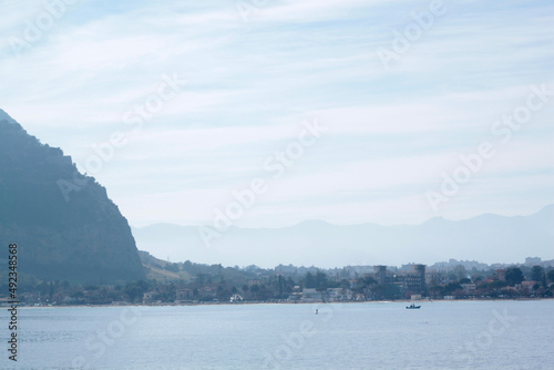 Sea view of Palermo Italy with myst 