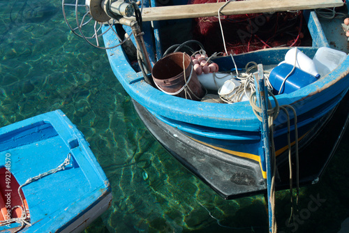 Fisherman's boat parked at the shore on water