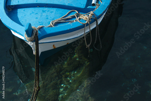 Fisherman's boat parked at the shore on water