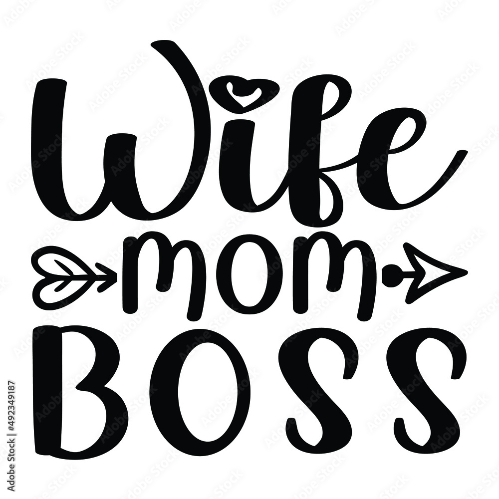 Wife mom boss, Small business owner quote. Shop small Entrepreneur tshirt. Hand lettering bundle, brush calligraphy vector design overlay