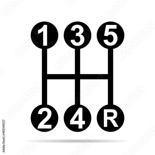 Handle car manual shift lever icon with shadow, vehicle gear technology vector illustration equipment