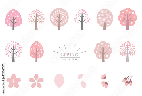 春の木と桜の花　イラスト素材セット / vector eps