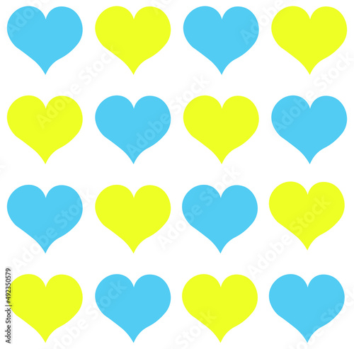 seamless pattern with blue and yellow hearts. Vector art illustration wallpaper background. Colours of Ukraine. Solidarity 