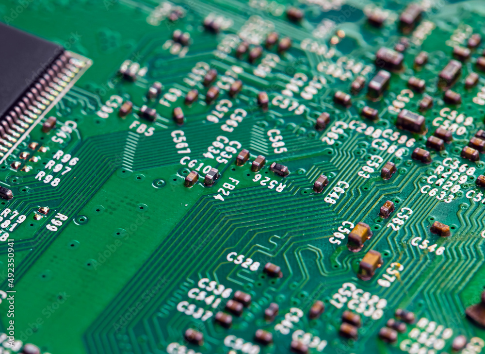 Macro Close up of printed wiring on PC circuit board. Macro Close up of printed wiring on PC circuit board.
