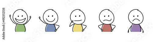 Funny stickman. Cartoon character showing emotions and gestures. Vector