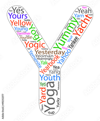 word cloud of Letter Y. Positive words.