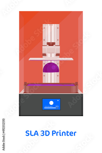3D printer SLA DLP LCD stereolithography printing creating polymer plastic model. Vector illustration icon isolated on white background  photo