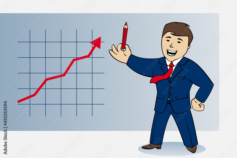 Businessman with big rising profit growth graph, financial advisor or wealth management Businessman with big rising profit growth graph, financial advisor or wealth management