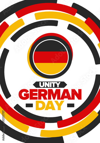 German Unity Day. Happy national holiday of unity  freedom and reunification. Deutsch flag. Celebrated annually on October 3 in Germany. Patriotic poster design. Vector illustration