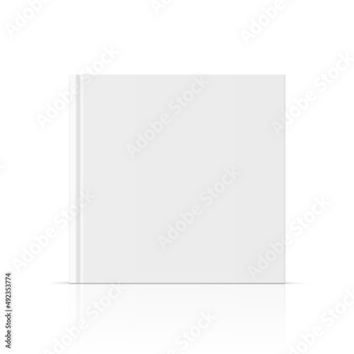 Vector realistic standing 3d book mockup with white blank cover isolated.