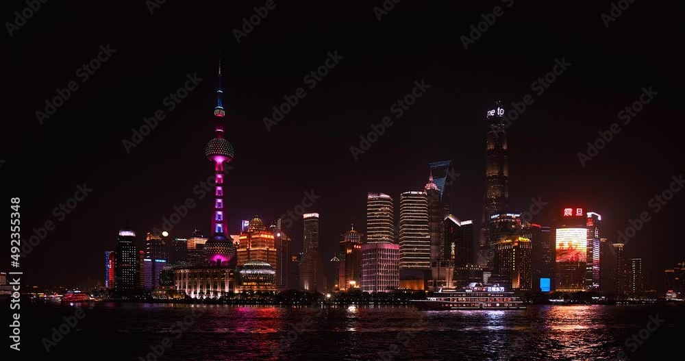 custom made wallpaper toronto digitalChina - 2019 - Shanghai Pudong Skyline - The Bund - Ferry passing in the river at night