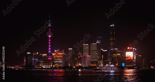 Wallpaper Mural China - 2019 - Shanghai Pudong Skyline - The Bund - Ferry passing in the river at night Torontodigital.ca