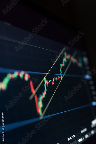Gráfica trading del precio de criptomonedas y oro en una pantalla de ordenador 