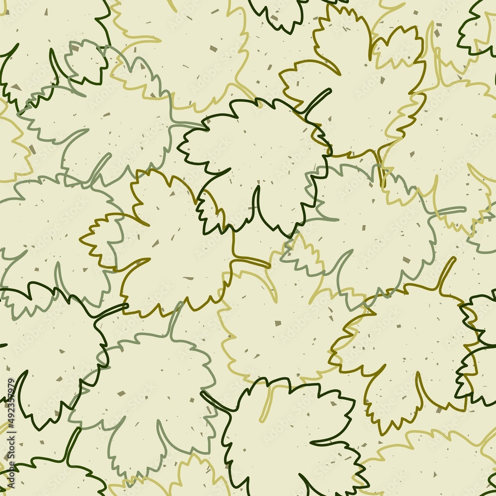 Seamless pattern with linear leaves and overlaid texture of small motes, specks