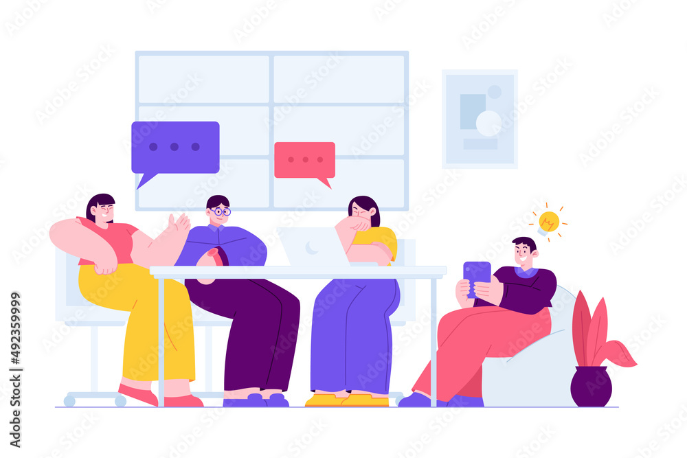 Discussion concept vector Illustration idea for landing page template, Social conversation arranging agreement, speaking dialogue as communication online, information sharing, Hand drawn Flat