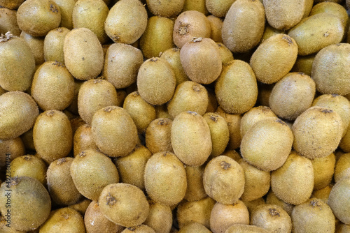 Fresh kiwi fruit in the greengrocer department  kiwi fruit on sale  lots of kiwi fruit 