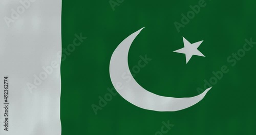 Pakistan flag waving in the wind, glitched with highly detailed fabric texture. Hacking, technology. 4k, Animated Realistic.
