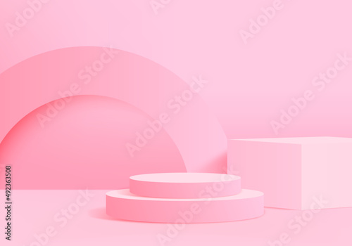 3d background products display podium scene with geometric platform stand to show cosmetic products. Stage showcase on pedestal display pink studio © Aldo