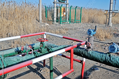 Oil pipelines and valves on industrial land