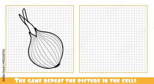 Sprouted long onions linear drawing the game repeat the picture in the cells