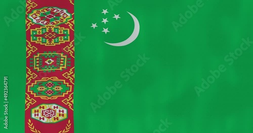 Turkmenistan flag waving in the wind, detailed fabric texture, 4k, Animated Realistic.