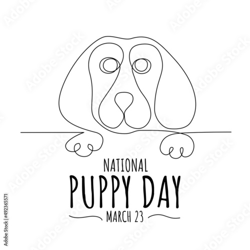vector illustration, national puppy day, with single line dog image, as a banner, poster or template.