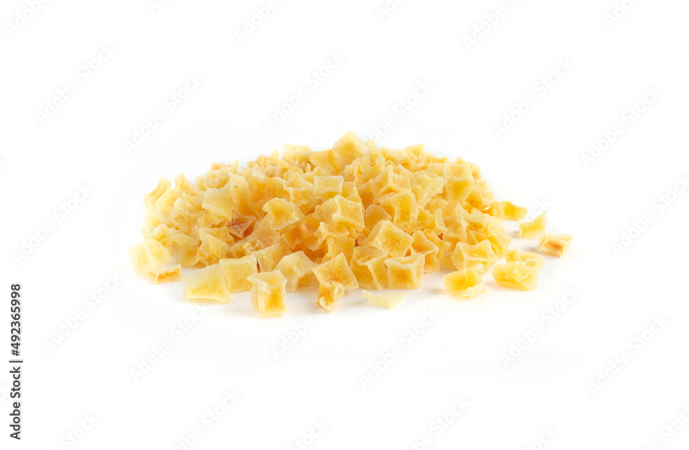 Dried Potato Pieces in Heap or Pile Isolated on White Dried Potato Pieces in Heap or Pile Isolated on White
