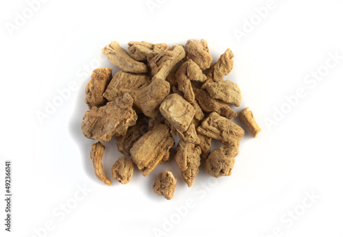 Canvas-taulu Freeze Dried Beef in Heap in Flat Lay Shot Isolated on White