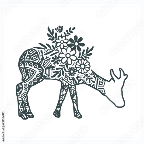 Animal Mandala with Flower. Vintage decorative elements. Oriental pattern, vector illustration. © Ahsancomp