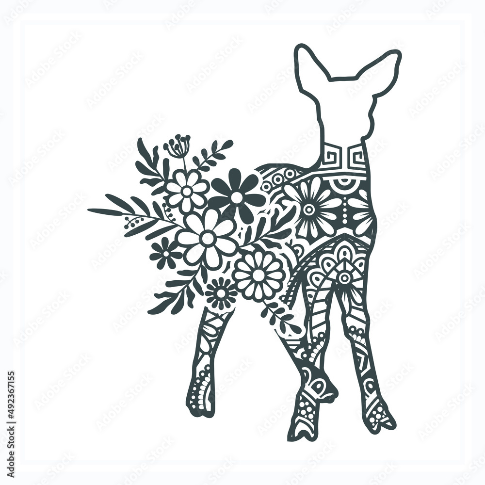 Fototapeta premium Animal Mandala with Flower. Vintage decorative elements. Oriental pattern, vector illustration.