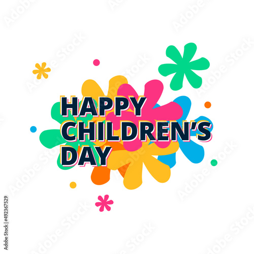 happy children's day with flower flat label