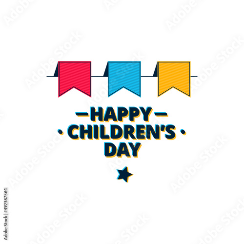 happy children's day red blue yellow flat label