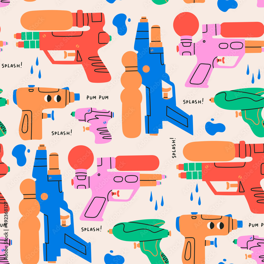 Various water Guns. Plastic summer toys for kids. Space laser guns ...
