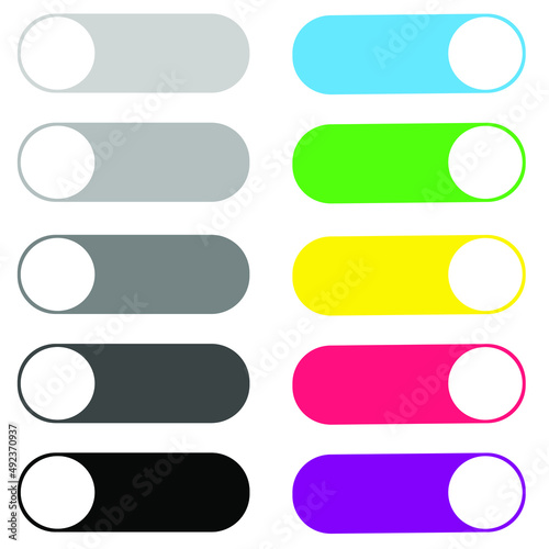 On Off switcher isolated on white background. Vector illustration. Collection of on and off buttons. Slider buttons. Vector illustration. colorful

