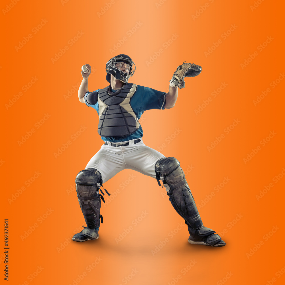Baseball players in dynamic action in action on gradient multicolored neon background. Concept of sport competition. Baseball players in dynamic action in action on gradient multicolored neon background. Concept of sport competition.