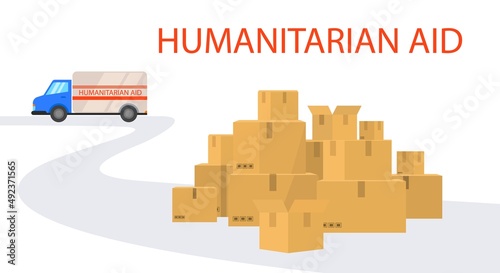 Humanitarian aid. Truck with humanitarian aid for refugees Ukraine. Social assistance to the poor